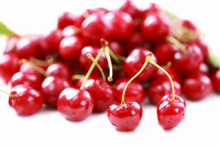 Fresh cherries on white backgroundの写真素材