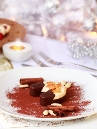 Delicious Almond ice cream for Christmas の写真素材