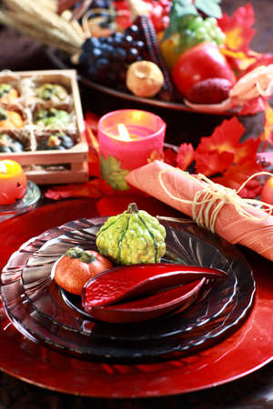 Luxury place setting for Thanksgivingの写真素材