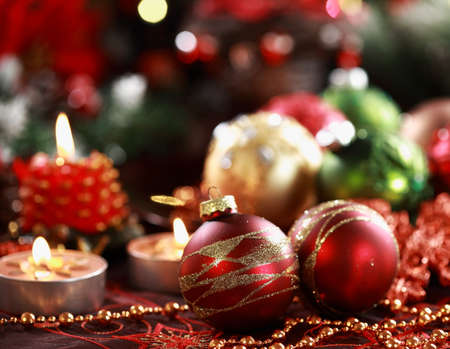 Beautiful Christmas ornaments as table decorationの写真素材