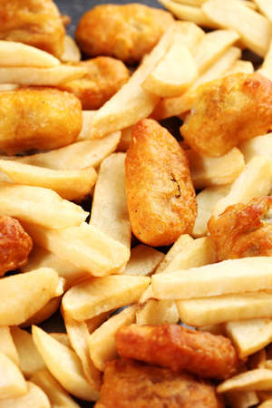 Fried fish and chips baking trayの写真素材