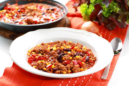 Chilli con carne cooked in the panの写真素材