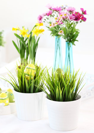 Spring flowers for Easter on the table