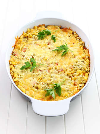 Casserole with pasta and greek cheese with herbsの写真素材