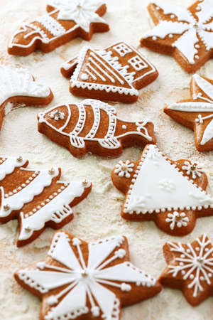 Delicious gingerbread cookies for Christmasの写真素材
