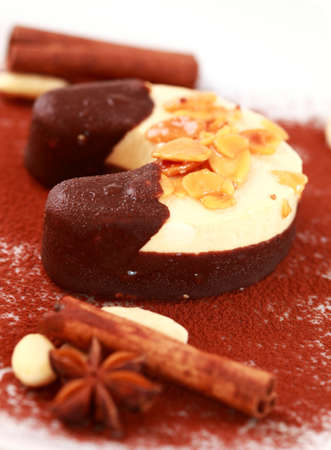 Christmas ice cream with nuts and chocolateの写真素材