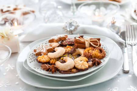 Assortment of Christmas cookies on the tableの写真素材