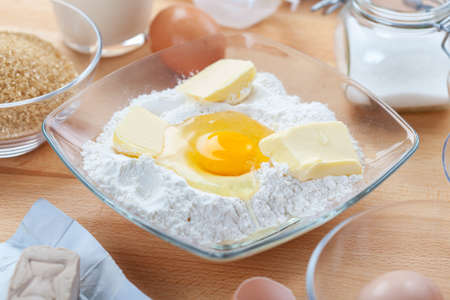 Ingredients for making dough for cake and cookiesの写真素材