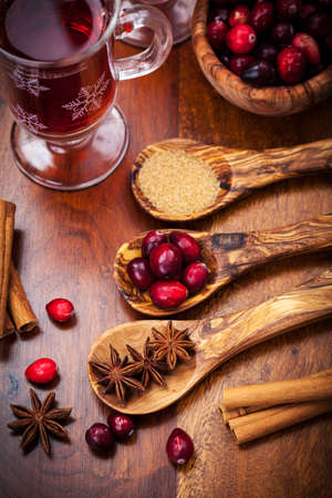 Ingredients for cooking cranberry hot mulled wineの写真素材