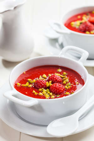 Refreshing cold strawberry soup for hot summerの写真素材