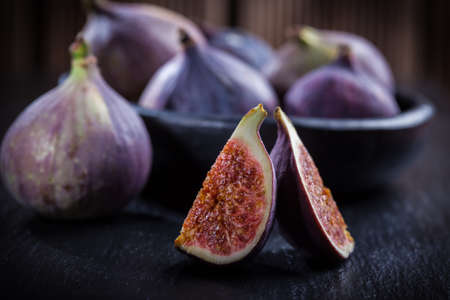 Figs on wooden tableの写真素材