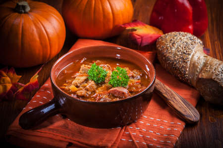 Gourmet hearty goulash soup  - traditional Hungarian cuisineの写真素材