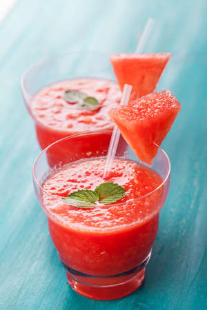 Healthy watermelon smoothie with mintの写真素材