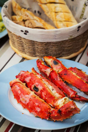 Grilled crab with Frensch baguetteの写真素材