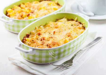 Casserole with pasta and cheese with herbsの写真素材