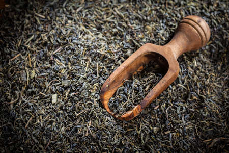 Dry green tea as a backgroundの写真素材