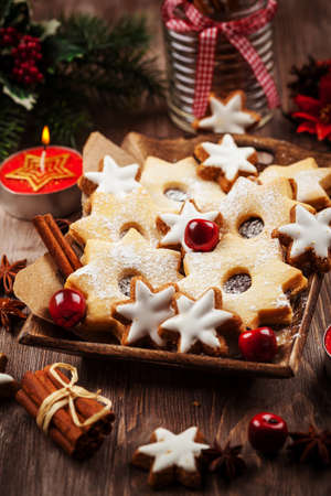 Homemade cookies in start shape for Christmasの写真素材