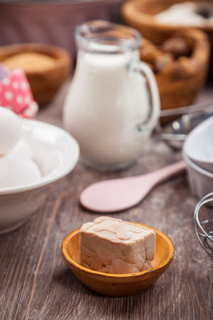 Baking utensils with ingredients for cake or cookiesの写真素材