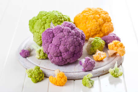 Assortment of organic cauliflower from local marketの写真素材