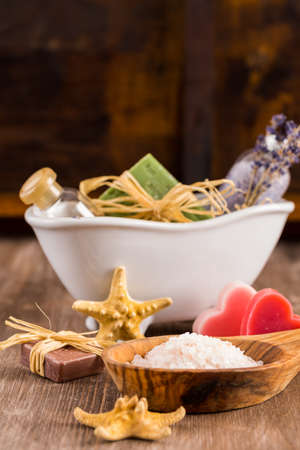Wellness and bath accessories in vintage lookの写真素材