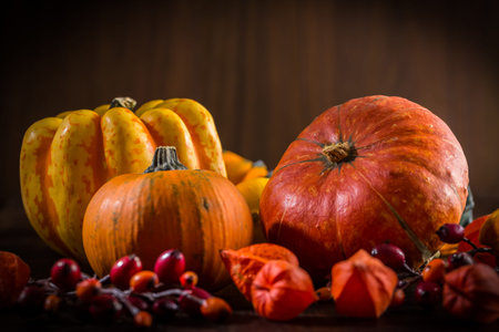 Traditional pumpkins for Thanksgiving in warm colors