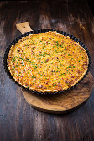 Traditional German onion pie with ham. Zwiebelkuchenの写真素材