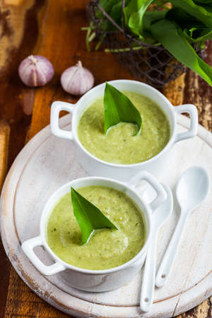Bear leek soup with ingredienciesの写真素材