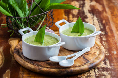 Bear leek soup with ingredienciesの写真素材