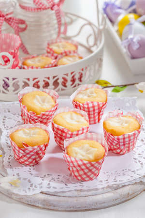 Small curd cheese muffins or cupcakesの写真素材