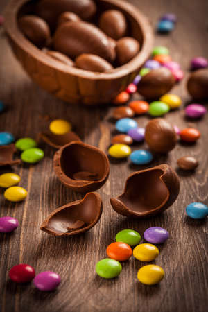 Sweet chocolate eggs for Easter の写真素材