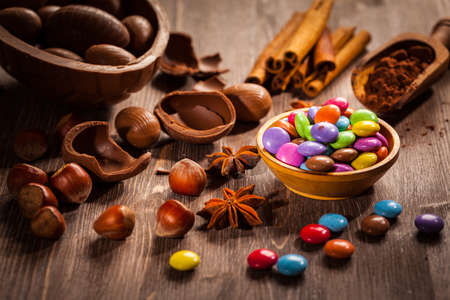 Sweet chocolate eggs for Easter の写真素材