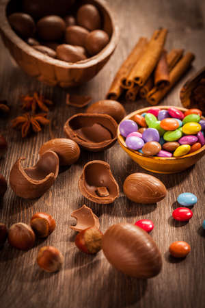 Sweet chocolate eggs for Easter の写真素材
