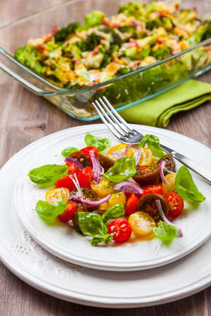 Traditional tomato salad with fresh onionの写真素材