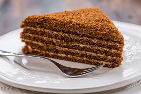 Traditional Russian chocolate and honey layer cakeの写真素材