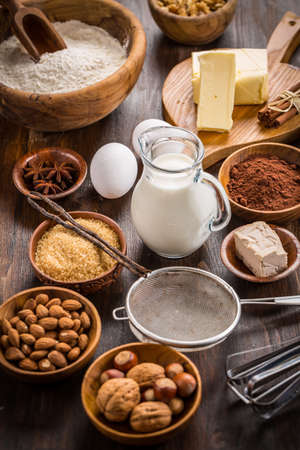 Assortment of baking ingredients for Xmas cookies and biscuitsの写真素材