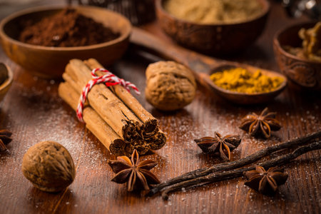 Christmas baking ingredient and spices for cookiesの写真素材