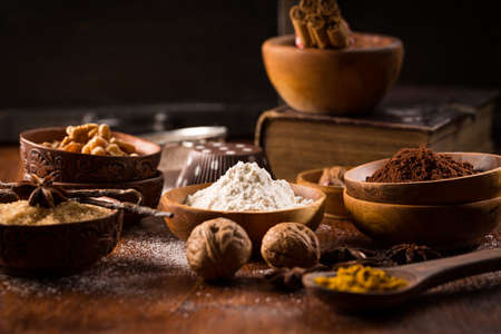 Christmas baking ingredient and spices for cookiesの写真素材