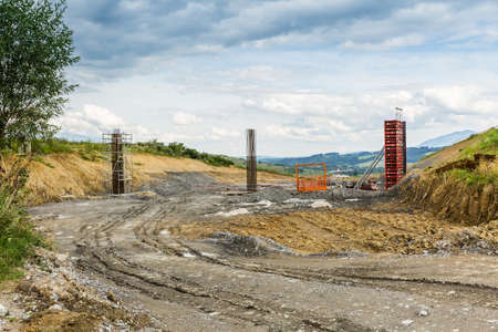 Construction of bridge pillars for new freeway, Slovakia.の写真素材