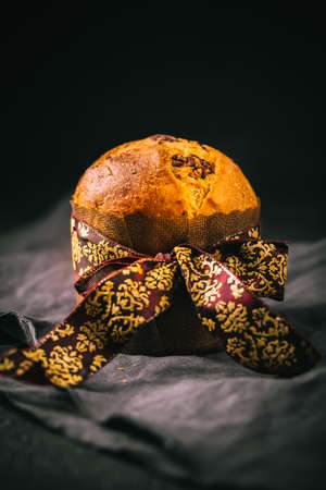 Panettone - traditional Italian Christmas cake with chocolate chipsの写真素材