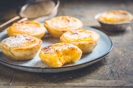 Pastel de nata - traditional Portuguese egg custard tart pastryの写真素材
