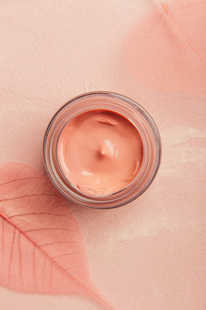 Face cream moisturizer in a jar, luxury skincare cosmetics and anti-aging product for healthy skin and beauty routine. Top view.の写真素材