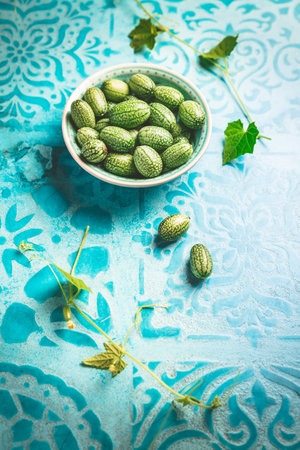 Cucamelon (Melothria scabra) - Mexican sour cucumber, pepquinos. Edible vegetables with high levels of potassium and vitamin Cの写真素材