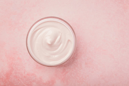 Face cream moisturizer in a jar, luxury skincare cosmetics and anti-aging product for healthy skin and beauty routine. Top view.の写真素材