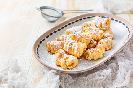 Homemade apple pastries, puff pastry with apples, small healthy snackの写真素材