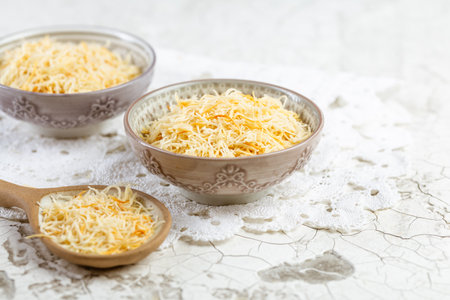 Butter roasted Kadayif pastry, fine dough threads for delicious sweet desserts, Turkish cuisineの写真素材