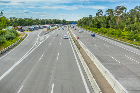 Highway in Germany, multilane Autobahn with parking area