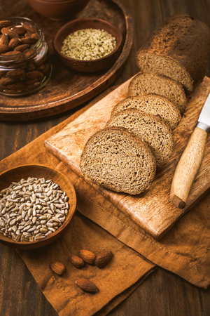 Gluten free bread, homemade paleo or ketogenic bread with seeds, nuts