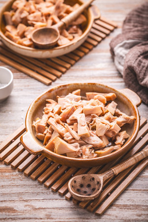 Canned Jackfruit, boiled with salt, prepared for cooking, healthy vegan meat replacementの写真素材