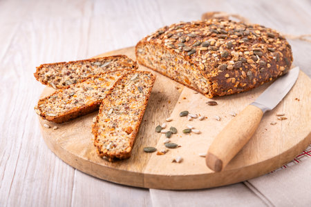 Protein bread, paleo bread with nuts, seeds, gluten freeの写真素材