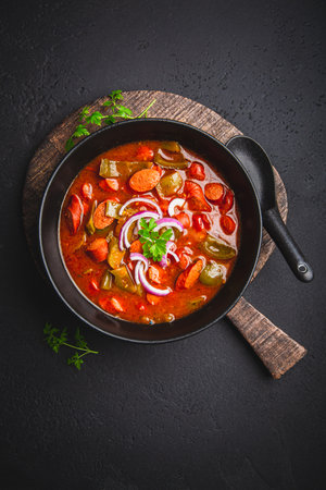 Traditional Solyanka soup - thick and sour soup of Russian originの写真素材